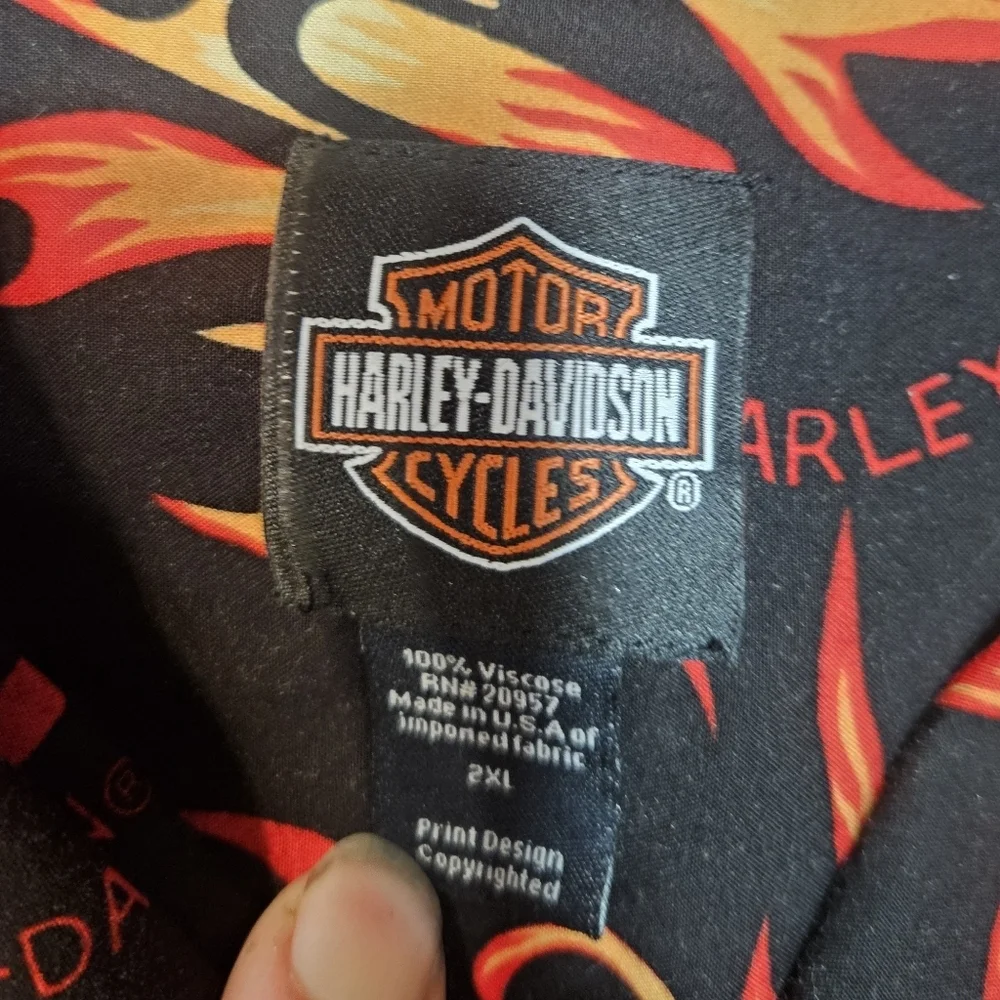 Harley-Davidson Flame Print Button Shirt XXL Made in USA - Picture 2 of 6